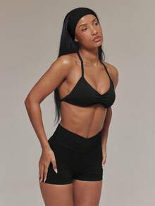 Musera Sport Contrast Seamless Scrunch Sports Bra Active Workout Gym Pilates Fitness Daily Casual Aqua - Black - View 4