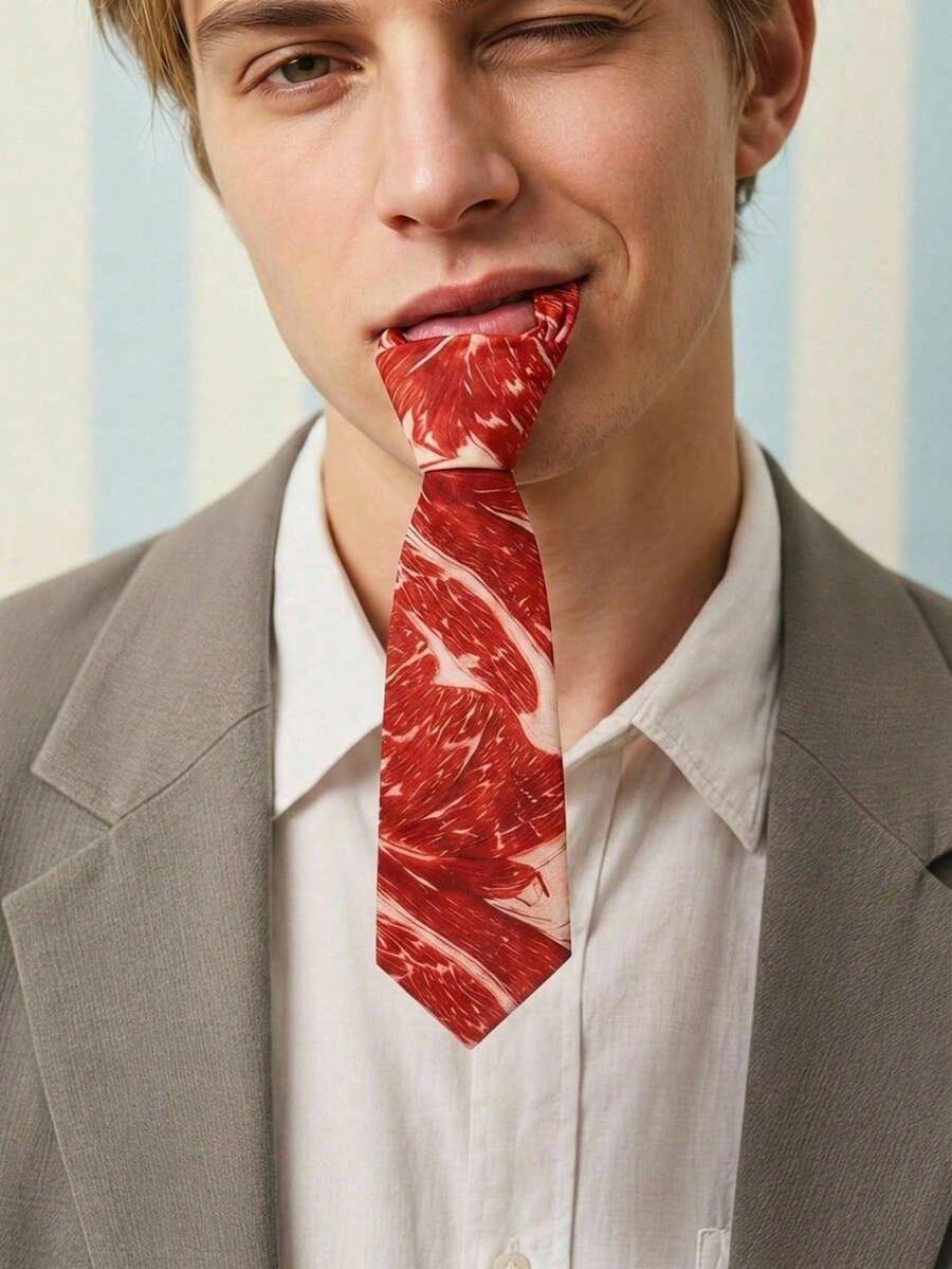 Joivida 1/2条装男女通用肉色图案领带 - 趣味时尚配饰,适合派对、青少年、角色扮演派对、街头摄影和日常穿着 - 多色 - 查看 1