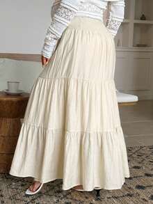 Dazy Maternity Apricot Chiffon A-Line Maternity Skirt With Gathered Waist, Versatile Casual Vacation Style For Daily Wear Summer - Apricot - View 2