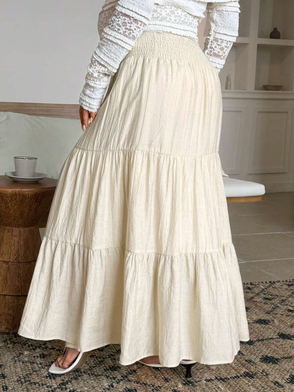 Apricot Chiffon A-Line Maternity Skirt With Gathered Waist, Versatile Casual Vacation Style For Daily Wear Summer