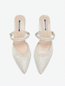 Eladyva New Arrival Pointed Toe Embroidered Double-Purpose High Heels Chunky Heel Slippers Sandals,Elegant,Mule,Elegant,Summer Outfits - Beige - View 5