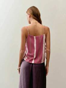Nöista Cami Top With Vertical Stripes And Adjustable Side-Tie Ruching For A Customizable. Perfect Summer Look, Holiday, Boho, Music Festival - Rusty Rose - View 2
