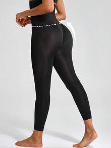 SHAPORA Solid Color High Waisted Tummy Control Pants - Black - View 6