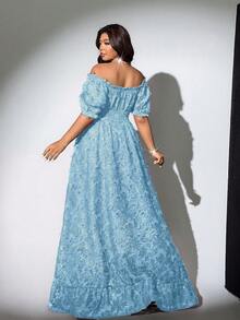 Viva Relle Plus Size Women's Off-Shoulder Short Sleeve French Vintage Youthful Sweet Sexy Dress - Blue - View 6