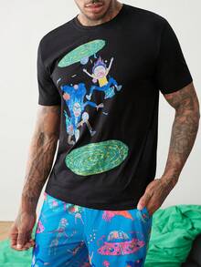 Rick and Morty X SHEIN Men's Short Sleeve T-Shirt And Shorts Loungewear Set - Black - View 7
