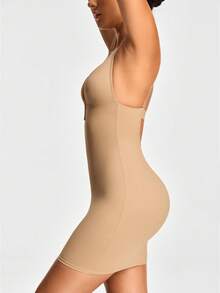 SHAPORA Vestido camiseta ajustado con cuello en V profundo y espalda descubierta para mujer - Albaricoque - Ver 3