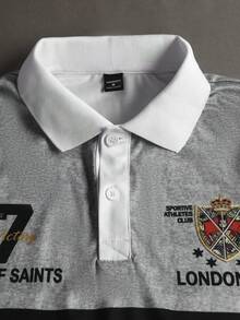 STYNVO 男士字母數字印花拼接休閒百搭長袖 Polo 衫，適合日常穿著 - 灰色 - 查看 3