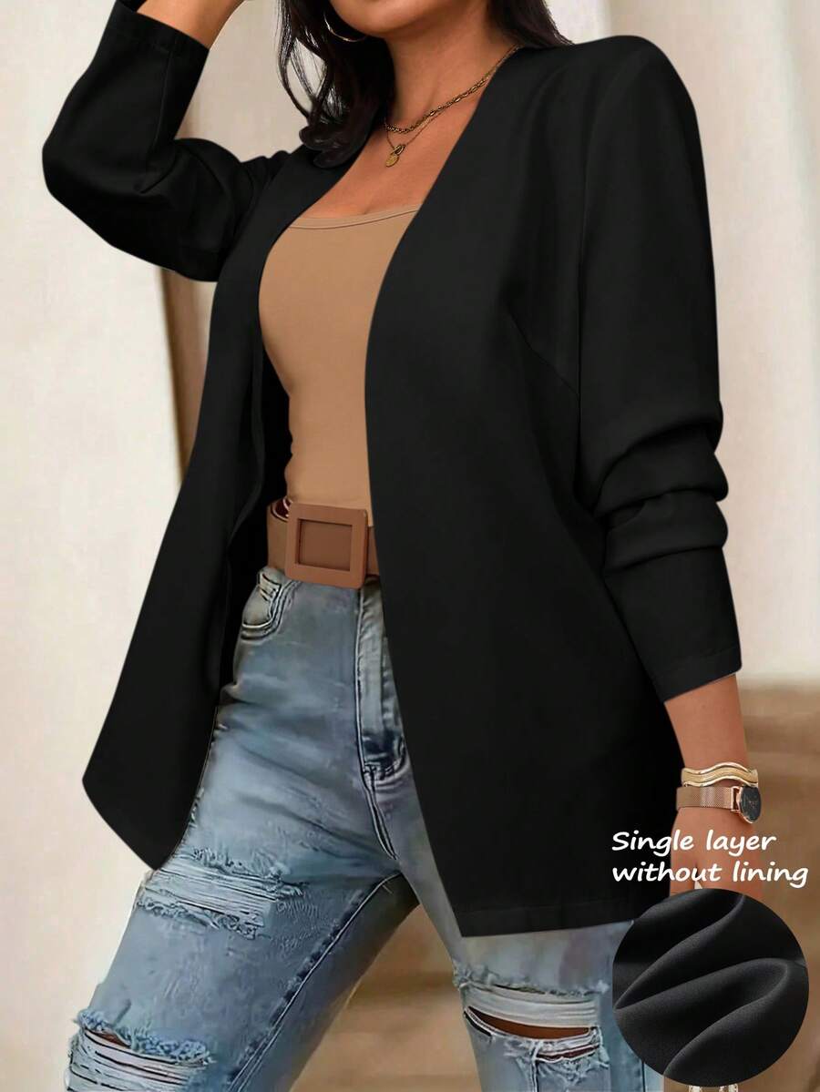 EMERY ROSE Plus Size Solid Long Sleeve Blazer, Fashion For Summer Graduation, Back To School, Teacher For Women Fall For Women Autumn - Black - View 1