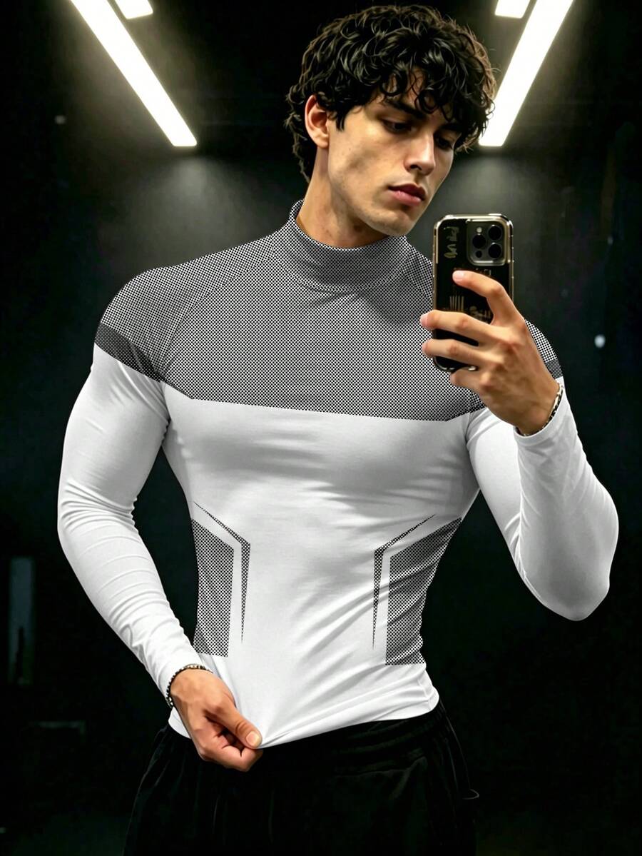 GymBeat 男士對比色休閒百搭長袖運動T恤,適合跑步、健身、健身房 - 彩色 - 查看 1