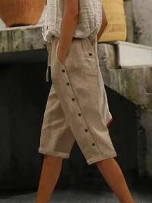 EMERY ROSE Women's Drawstring Waist Pocket Casual Versatile Everyday Outing Shorts - Brown - View 11