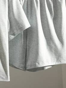 Girls' Summer Pink Short Sleeve T-Shirt & Shorts 2-Piece Set, New Cropped Tee + Elastic Waist Shorts Outfit, Casual Sporty Versatile Knit Fabric Set For Big Kids & Students, Suitable For Daily Wear, Outings, Sports, And Home - Light Grey - View 5