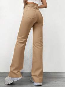 Cottnline Women'S Denim Pants With Pockets - Mocha Brown - View 3