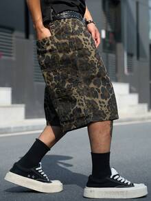 Manfinity EMRG Men's Street Style Casual Multi-Pocket Cargo Camouflage Leopard Print Denim Shorts - Multicolor - View 5
