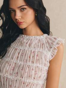 Poéselle 女款夏季優雅碎花抽褶修身上衣 - 白色 - 查看 5