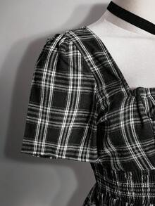 SHEIN ICON Große Größen Y2K Vintage Kleid mit quadratischem Ausschnitt und Karomuster, Midi-Kleid mit Schlitz vorne, Vintage Gothic Punk Kleid - Schwarz und Weiss - Übersicht 8