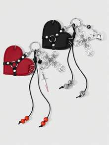ROMWE Kawaii 1 Gantungan Kunci/Liontin Tas DIY Gaya Y2K Hottie Dark Wind Kulit Hitam dengan Paku Keling dan Tali Kepang, Cocok untuk Pemakaian Sehari-hari oleh Pasangan dan Pacar - MultiWarna - View 1