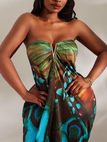 Radiana Teal hoch-elastisches gestricktes gerafftes metallisch verziertes trägerloses Maxikleid Urlaub Strand Hochzeit Cocktail Hochzeitsgast Feiertag sexy tropisch elegant - Verschiedenfarbig - Übersicht 7