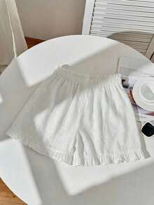 SHEIN EZwear 3件套女士夏季多巴胺色条纹宽松休闲荷叶边刺绣短裤套装，适合日常通勤、约会、派对、秋冬夏季、圣诞节、新年、感恩节、聚会、婚礼、海滩、毕业典礼、时尚、优雅、休闲、外出、约会、预订、通勤、闪亮、情人节、优雅、度假、休闲、Y2K、外出、毕业典礼等场合。 - 彩色 - 查看 6
