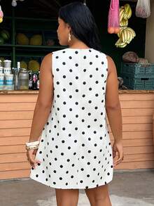 SHEIN CURVE+ Plus Size Summer Casual Polka Dot Print Denim Dress Dresses For Women Summer - White - View 2