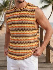 VENTUSAIL Men's Striped Crew Neck Casual Knit Tank Top, Versatile And Fashionable - Multicolor - View 1
