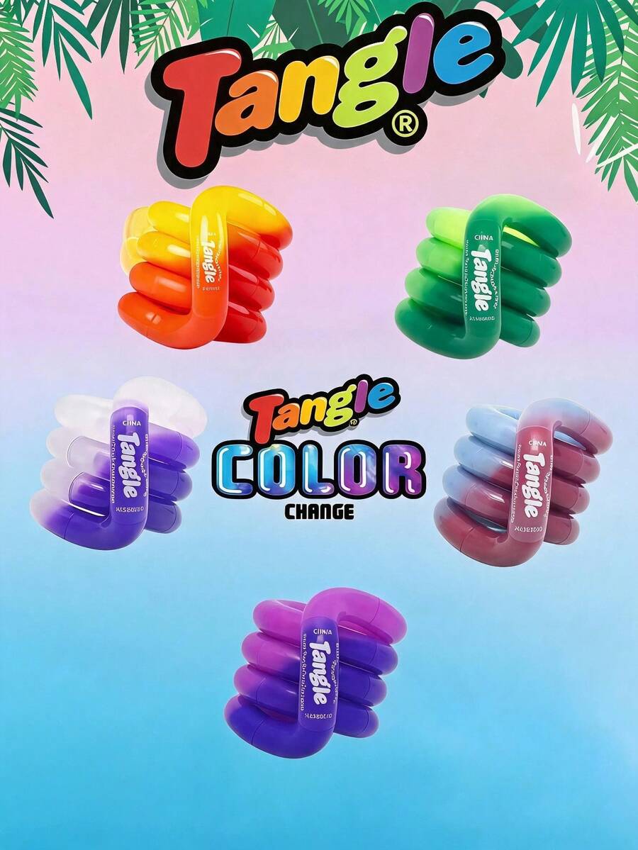 tangle 1个变色扭扭指尖玩具，温度感应光泽环，光滑圆润的节段，灵活的互锁式手部减压配件，便携式桌面专注神器