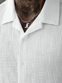 SLATEMANN Solid Color Knit Jacquard Men's Short Sleeve Shirt - White - View 5