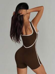 Dewbera Dewbera Seamless Colorblock Sports Jumpsuit - Coffee Brown - View 3