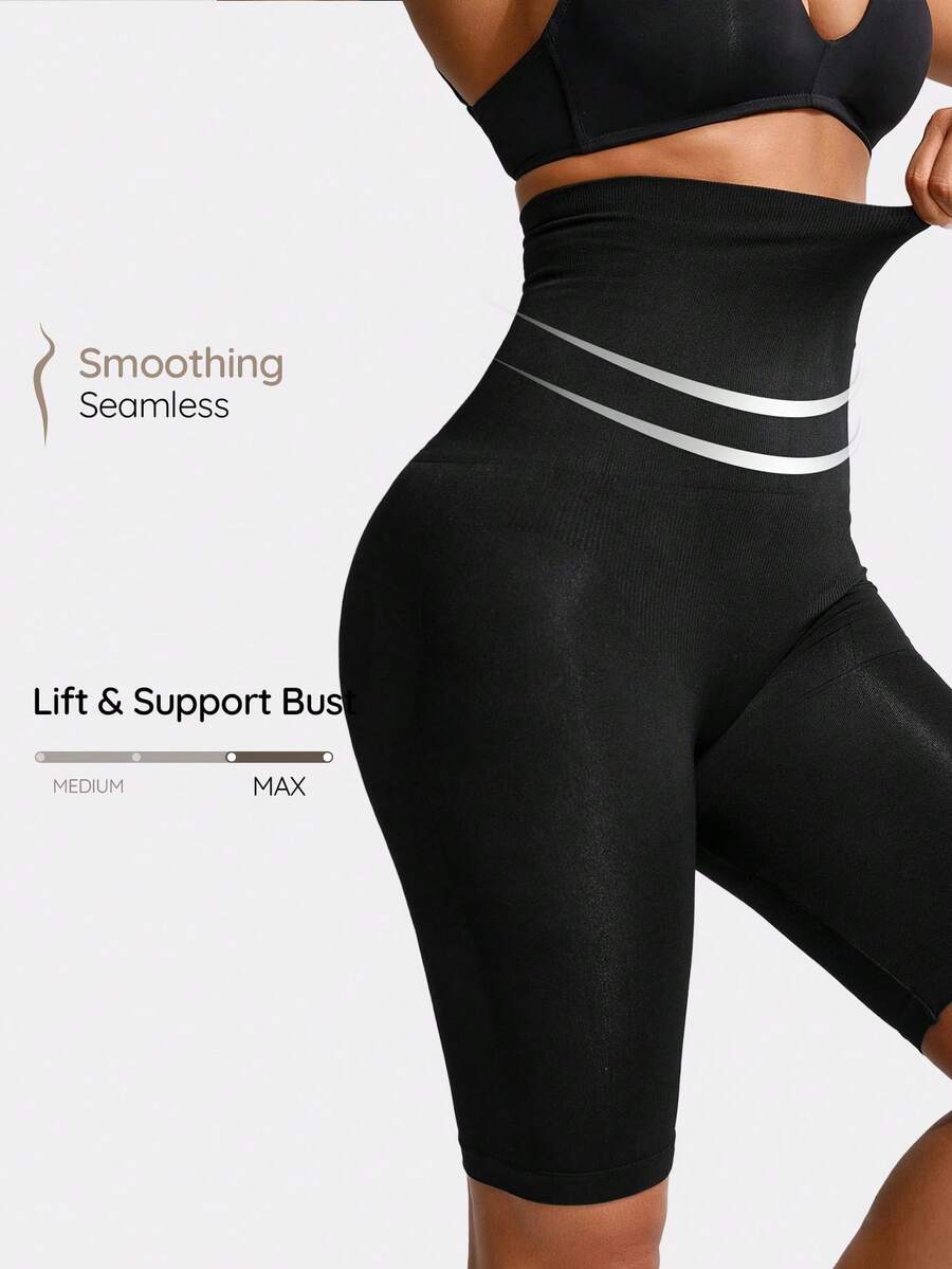 SHAPORA High Waist Tummy Control Body Shaper Shorts - Black - View 1