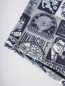 SUPERMAN X SHEIN Men's Letter Print Casual Comfortable Flat Front Shorts - Grey - View 5
