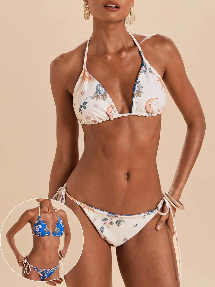 Travachic 女款掛脖細肩帶夏季三角杯海灘比基尼泳衣套裝 - 彩色 - 查看 1