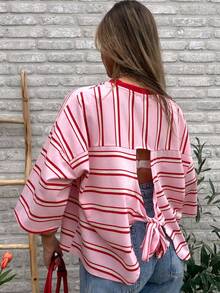 SHEIN Frenchy Women's Striped Colorblock Casual Versatile Everyday T-Shirt - Light Yellow - View 6