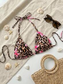 Swim Vcay Atasan Bikini Segitiga Leher Halter Warna Polos untuk Wanita Ukuran Plus, Pakaian Renang Musim Panas yang Modis dan Seksi untuk Pantai - MultiWarna - View 6
