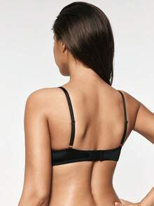 SHAPORA Mesh Splice Fabric Sexy Underwire Bra, Minimalist Sensual Style, No Foam Cups - Black - View 2