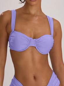 Musera Resort Underwire Thick Shoulder Ruched Cup Bikini Top Swim Vacation Holiday Summer Travel Beachwear Basics Solid Colour Swimwear Resort Core - Lilac Purple - View 3