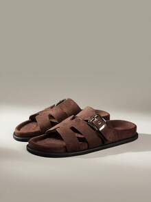 Solecia Sandales de plage plates confortables marron pour femmes, mode pour Noël - Taupe - Voir 4