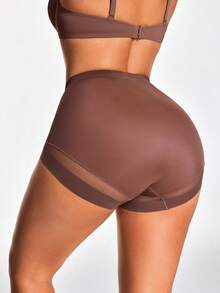SHAPORA Women's High Waist Brown Mesh Patchwork Shapewear Bottom - Coffee Brown - View 2
