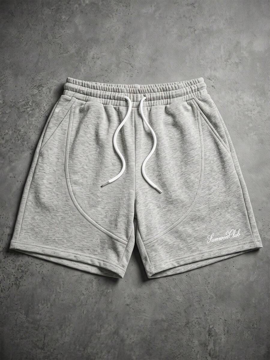 SumwonClub Fleece Sweat Shorts With Drawstring Waist Curved Seam Pockets Casual Everyday Wear - Light Grey - View 1