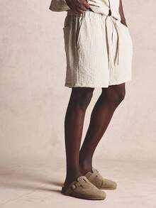 Musero Oversized Tonal Stripe Longer Length Patch Pockets Spring Summer Essentials Co-Ord Shorts Only - Khaki - View 4