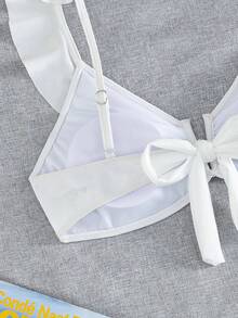 Swim Basics 新款歐美女款性感時尚極簡純色荷葉邊抓皺深V露背綁帶上衣 - 白色 - 查看 6