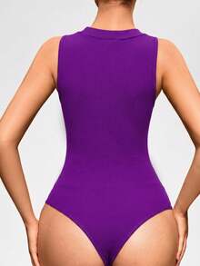 SHAPORA Body de unicolor minimalista para uso diario de mujer - Morado - Ver 3