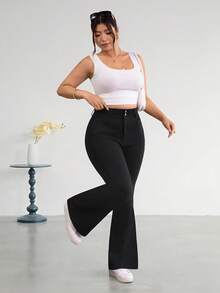 Firerie Plus Size Women High Waist Casual Versatile Flare Leg Jeans Summer Elegant Vacation Beach Wedding Graduation Going Out Black Jeans - Black - View 7