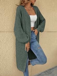 SHEIN Tall CURVE Plus Size Drop Shoulder Ribbed Knit Duster Cardigan,Long Sleeve Tops Long Cardigan For Women Plus Size Cardigan Curve Cardigan Tall Curve Cardigan In Fall/Winter - Green - View 8