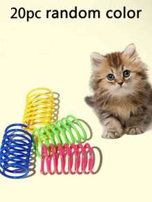 PETSIN 宠物猫自娱玩具，塑料彩色弹簧弹跳互动猫玩具，猫咪用品，猫咪螺旋弹簧/纸质褶皱玩具，2/4/8/10/12/20/30/40/50/60 片装，创意玩具，消磨时间，保持健康，耐用塑料彩色玩具，适合拍打、啃咬、追逐，适合猫咪，情人节猫狗礼物 - 彩色 - 查看 19