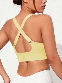 Easithlete 1pc Regular Bra/Criss-Cross Straps/Yellow+Sports Bra+Fitness/Yoga - Yellow - View 3