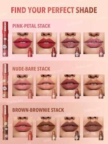 SHEGLAM Mega Lip Stacks-Nude-Bare Stack 4 合 1 奶油霧面裸色唇膏套裝高色素不乾燥便攜式旅行唇膏套裝唇妝唇膏 - Bare Stack - 查看 6
