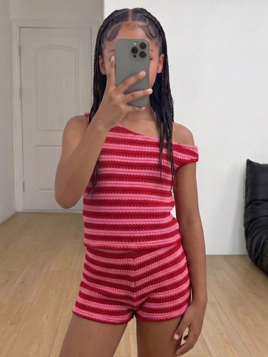 SHEIN 青少年女孩夏季套裝,度假穿搭,2件套日常穿著,島嶼度假穿搭,波希米亞風,波西米亞,花卉,度假,花卉 - 粉色 - 查看 1