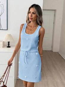 Easowa Women's Rhinestone Decor Casual Date Party Short Dress - Blue - View 3