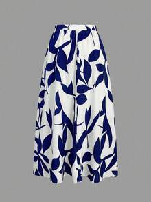 EMERY ROSE Falda Maxi de Cintura Alta unicolor Corte A para Mujer - Azul y blanco - Ver 3