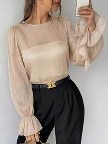 Firerie Women  Flounced Long Sleeve Sheer Blouse - Apricot - View 3