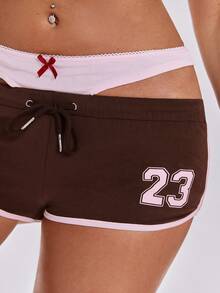 ACID BLVD Spring/Summer Y2K Sporty Girl Streetwear Patchwork Waistband Mini Contrast Color Shorts - Brown - View 1
